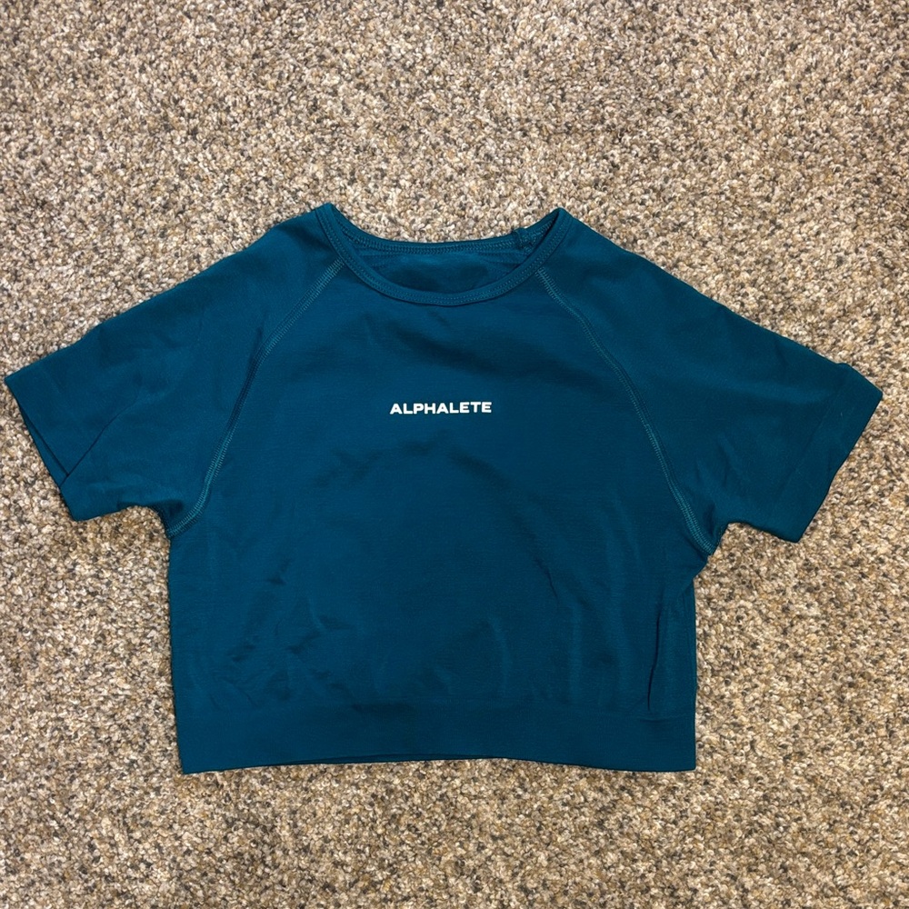 Alphalete Teal Crop Top with White Logo